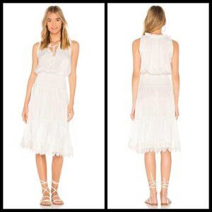 💕MISA LOS ANGELES💕 Moav Dress Elasticized Waist Scalloped Lace Hem White Large